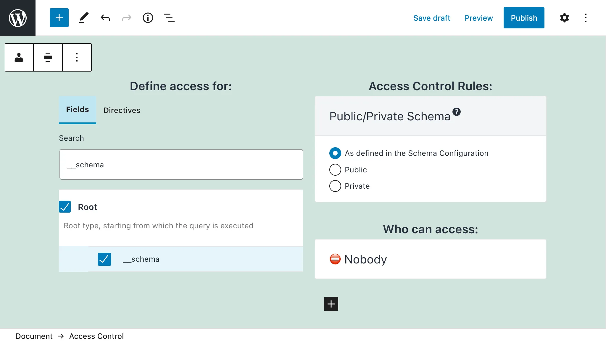 Disabling the __schema field in the Access Control List