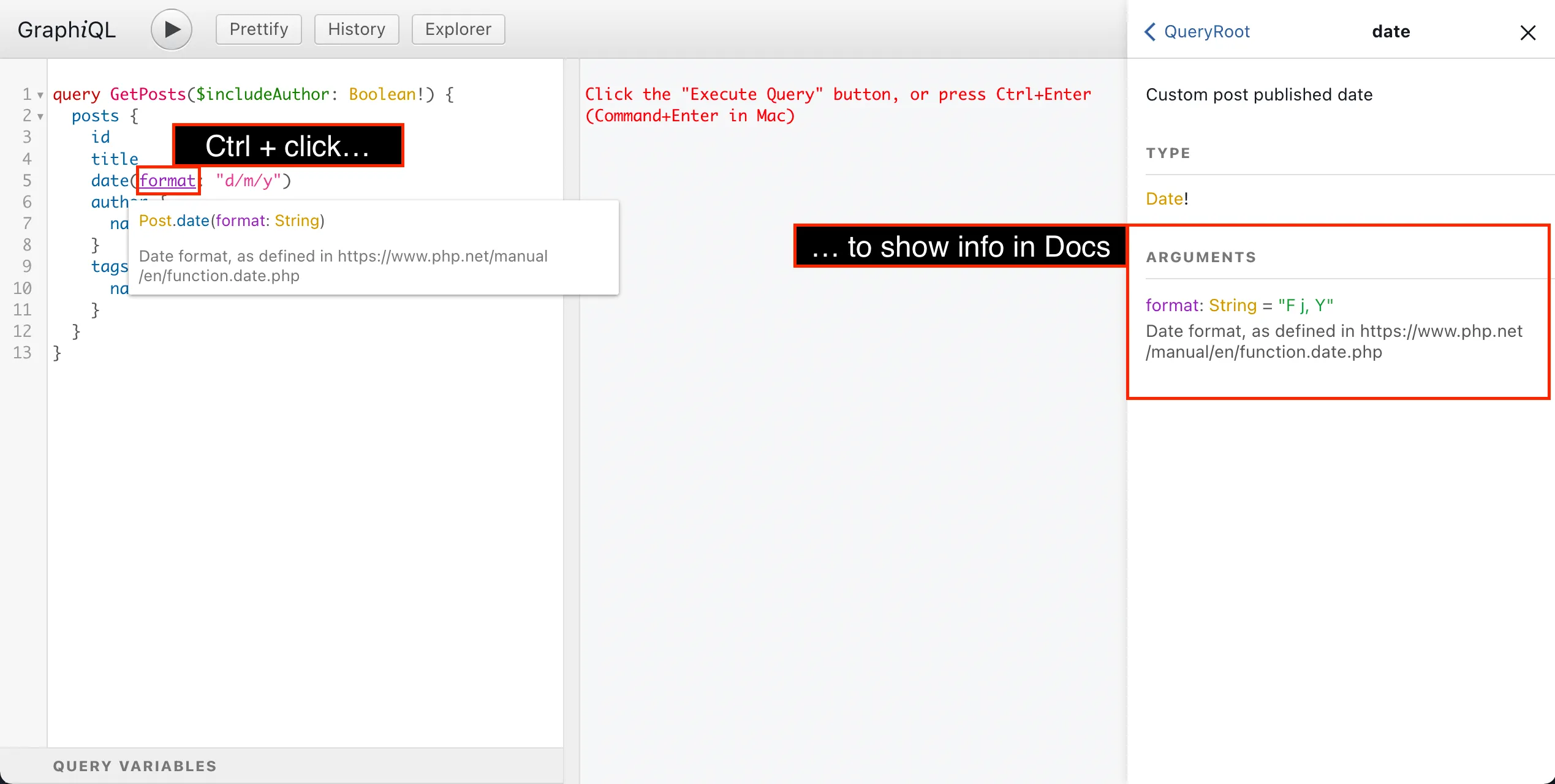 Clicking on schema elements