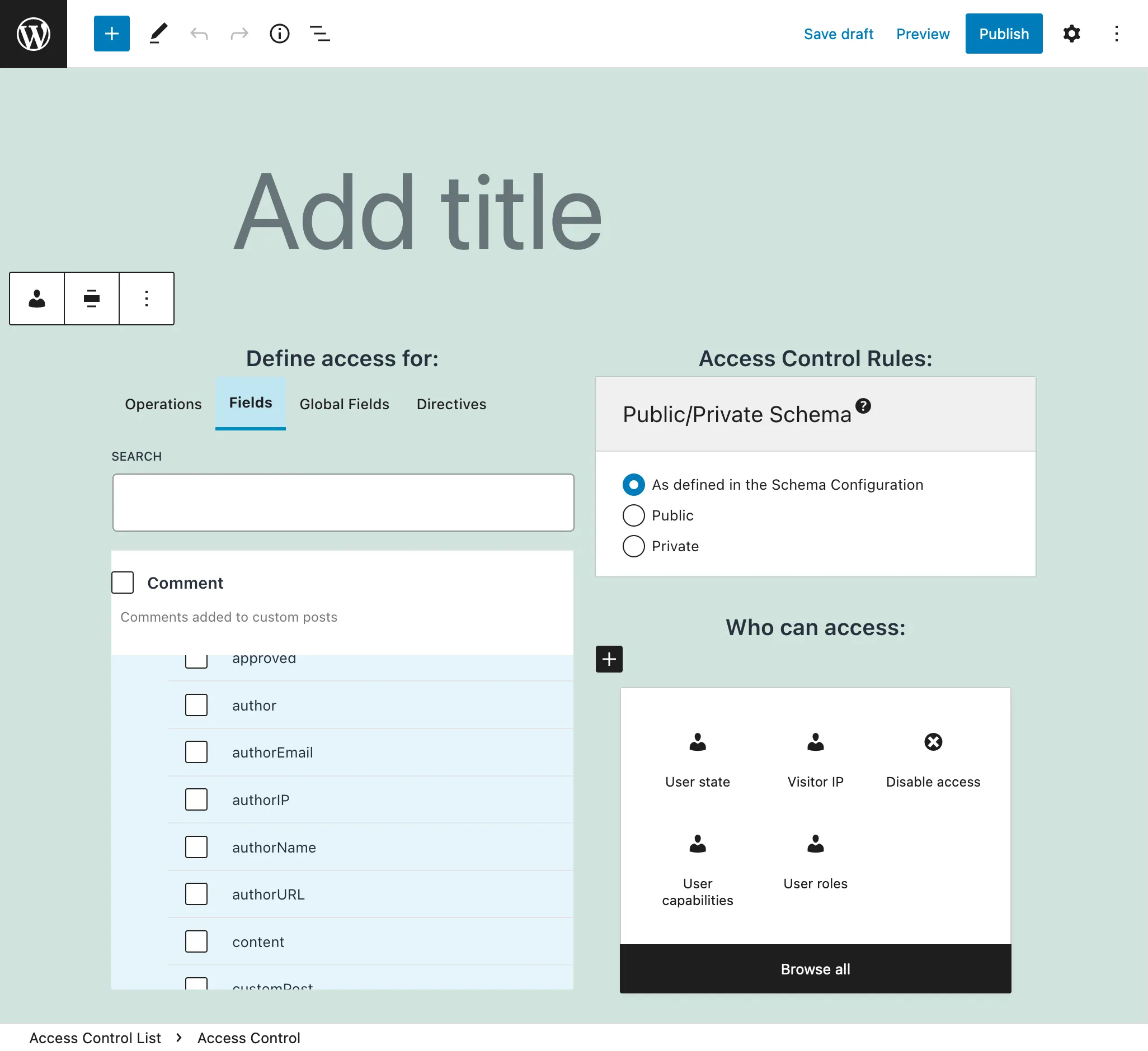 Access control via user interface