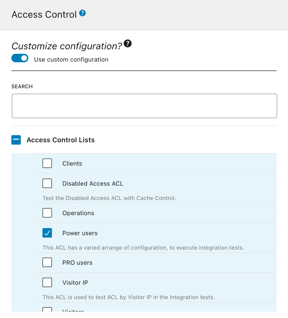 Selecting an Access Control List in the Schema Configuration