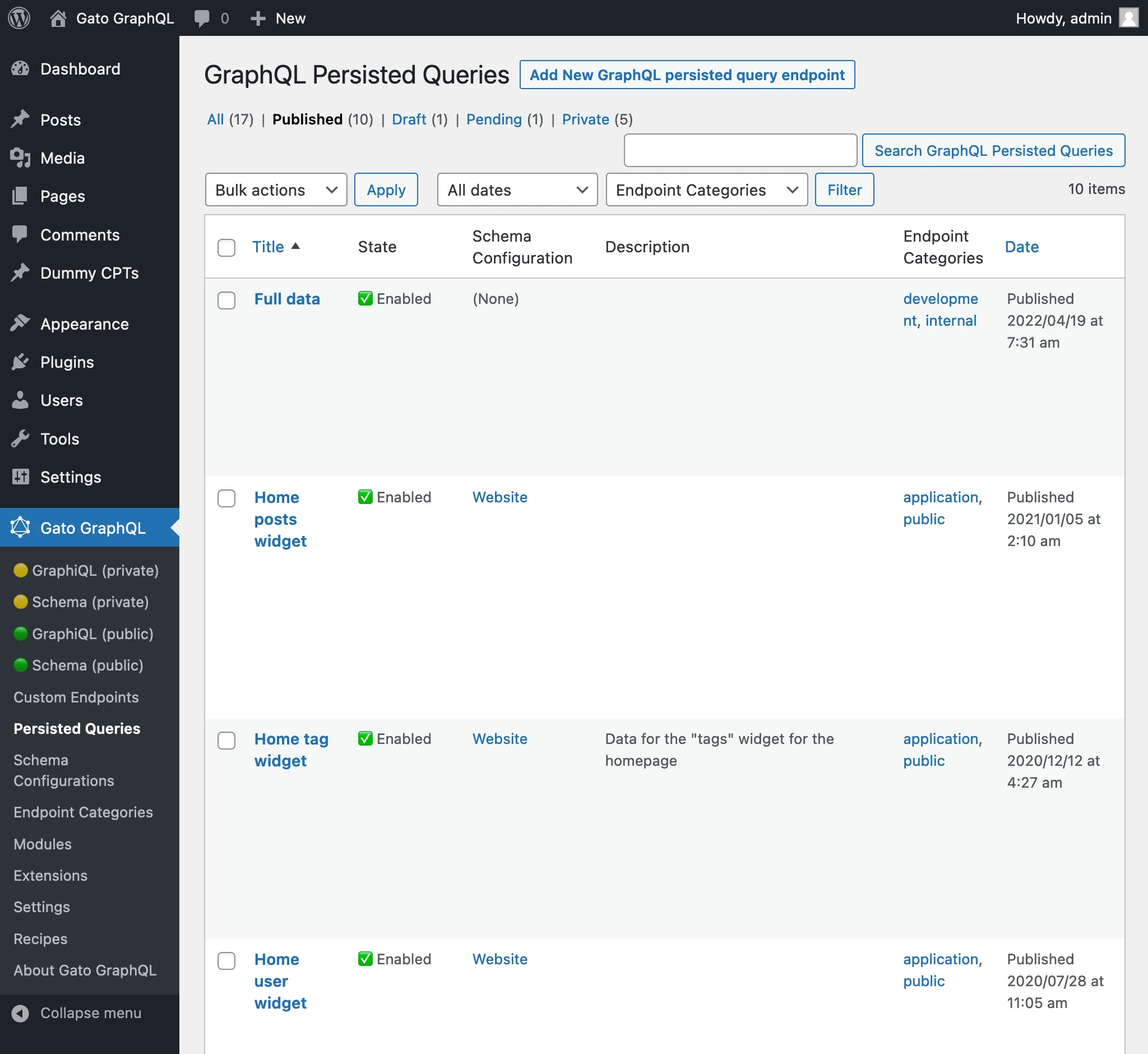 Persisted Queries in the admin