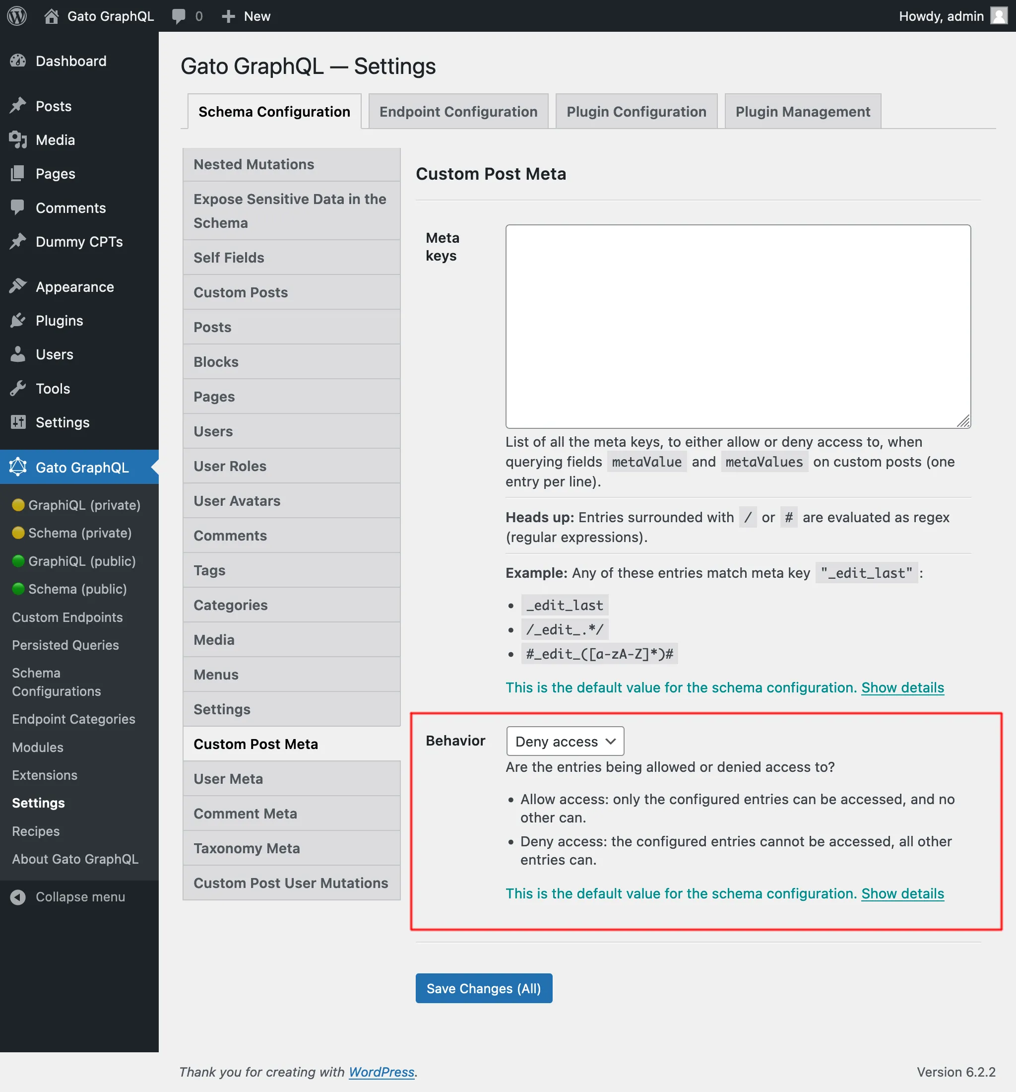 Defining the access behavior