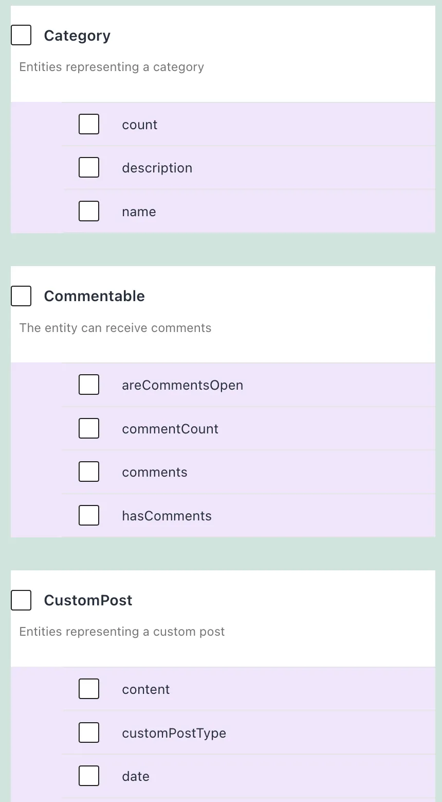 Selecting a field from an interface