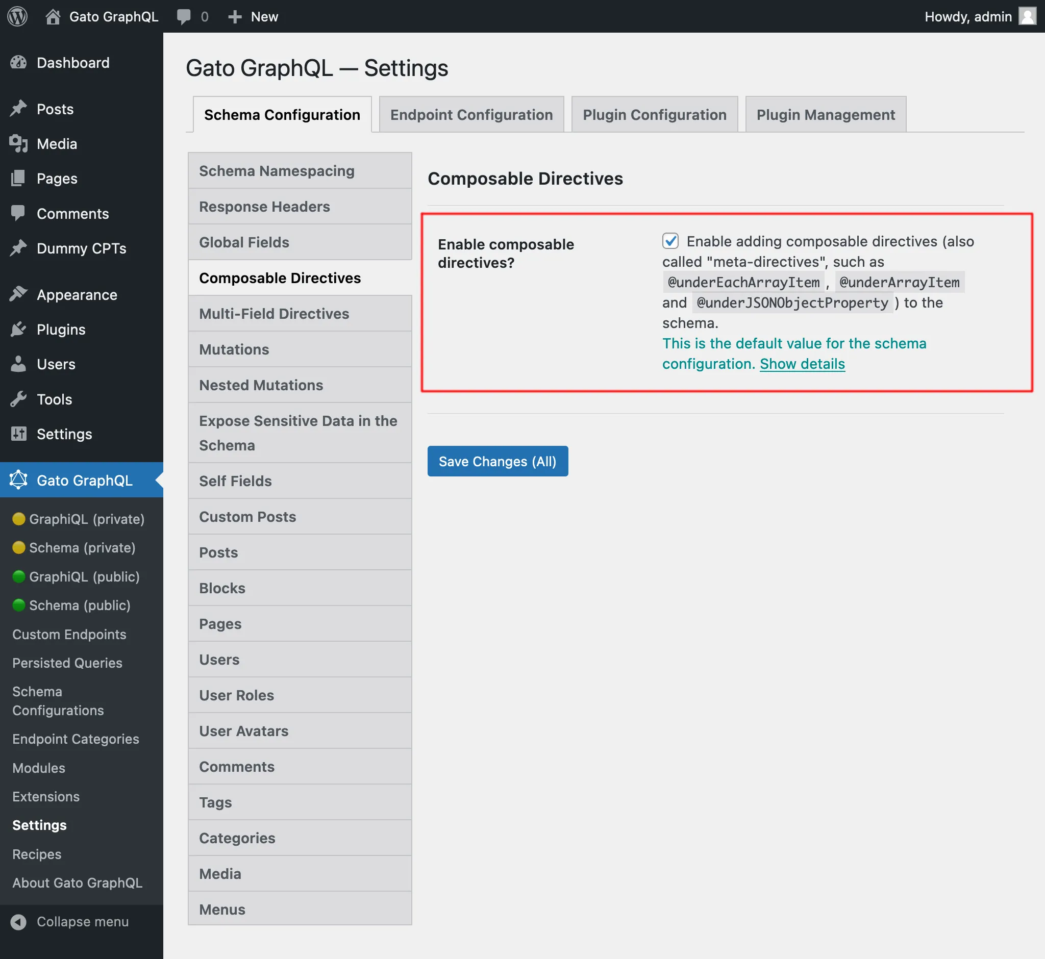 Settings for Composable Directives