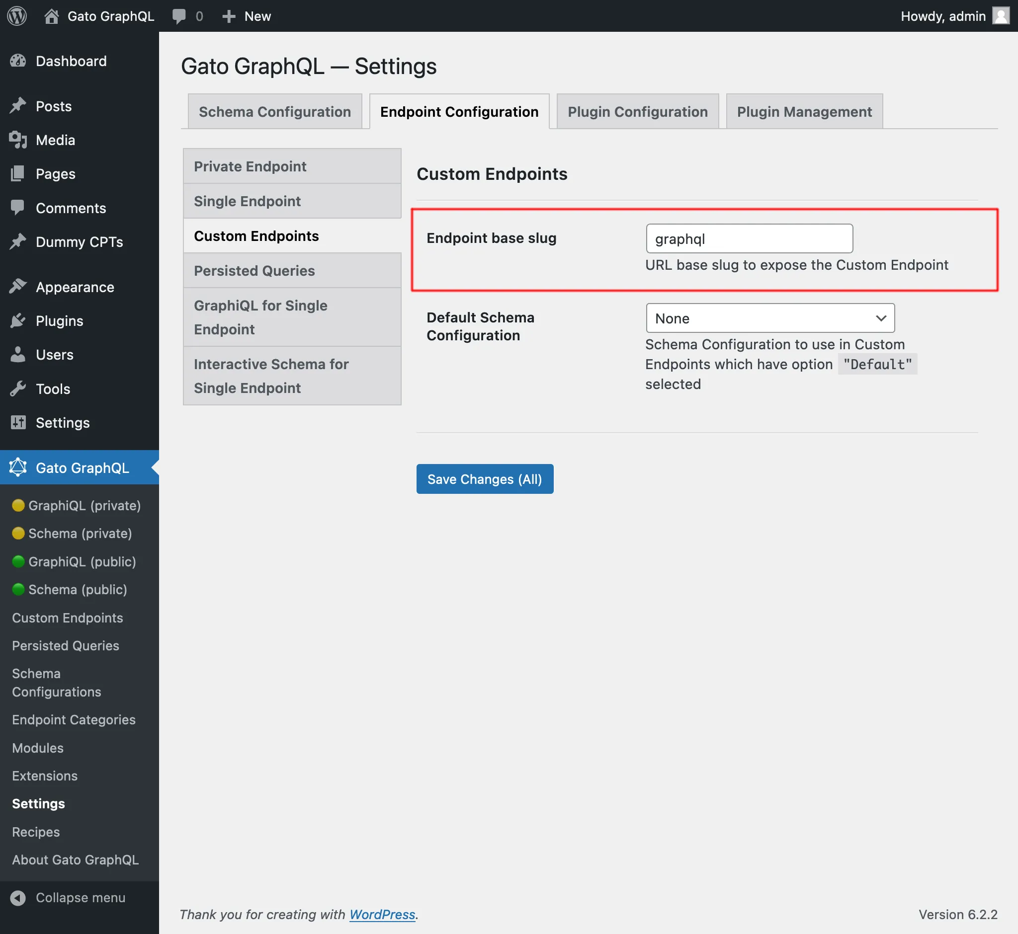 Custom endpoints in Settings