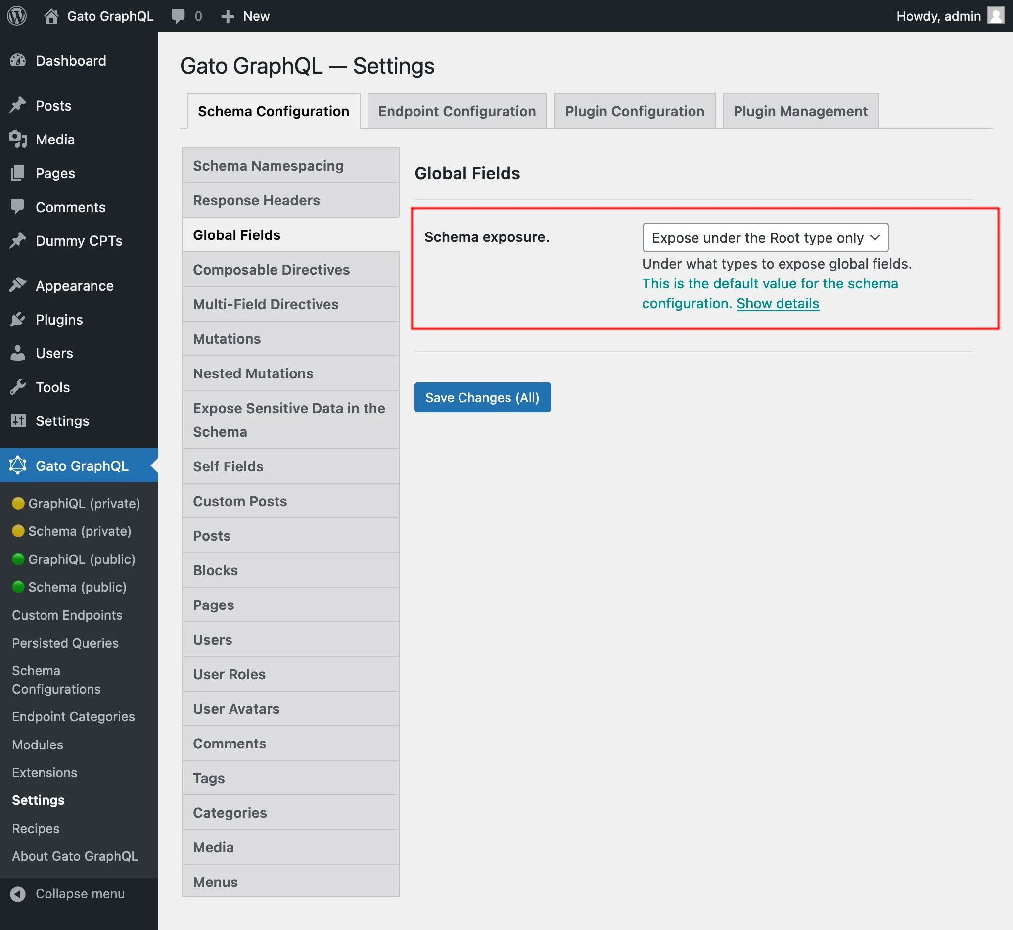 Settings for Global Fields