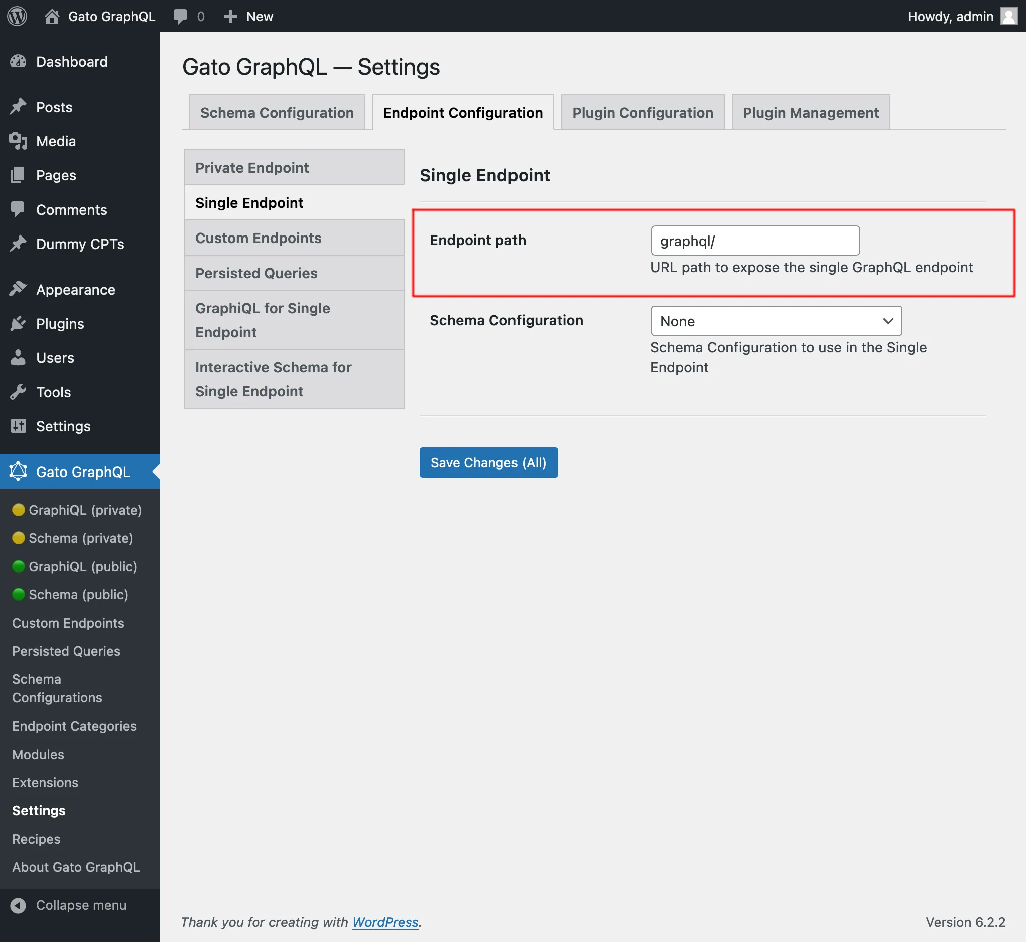 Single endpoint in Settings