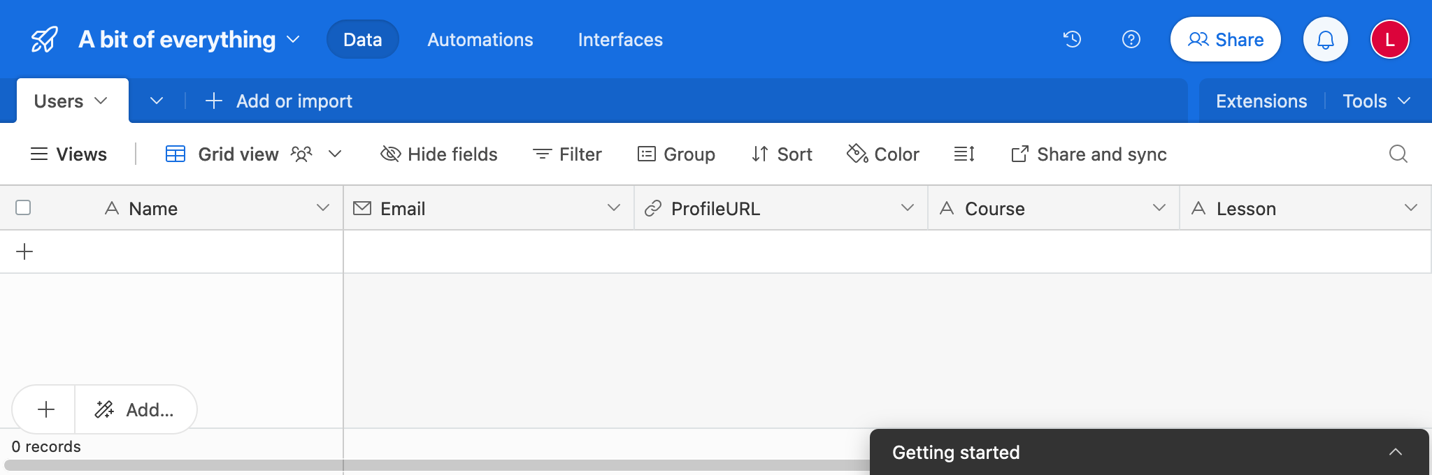 Table in AirTable with LMS data