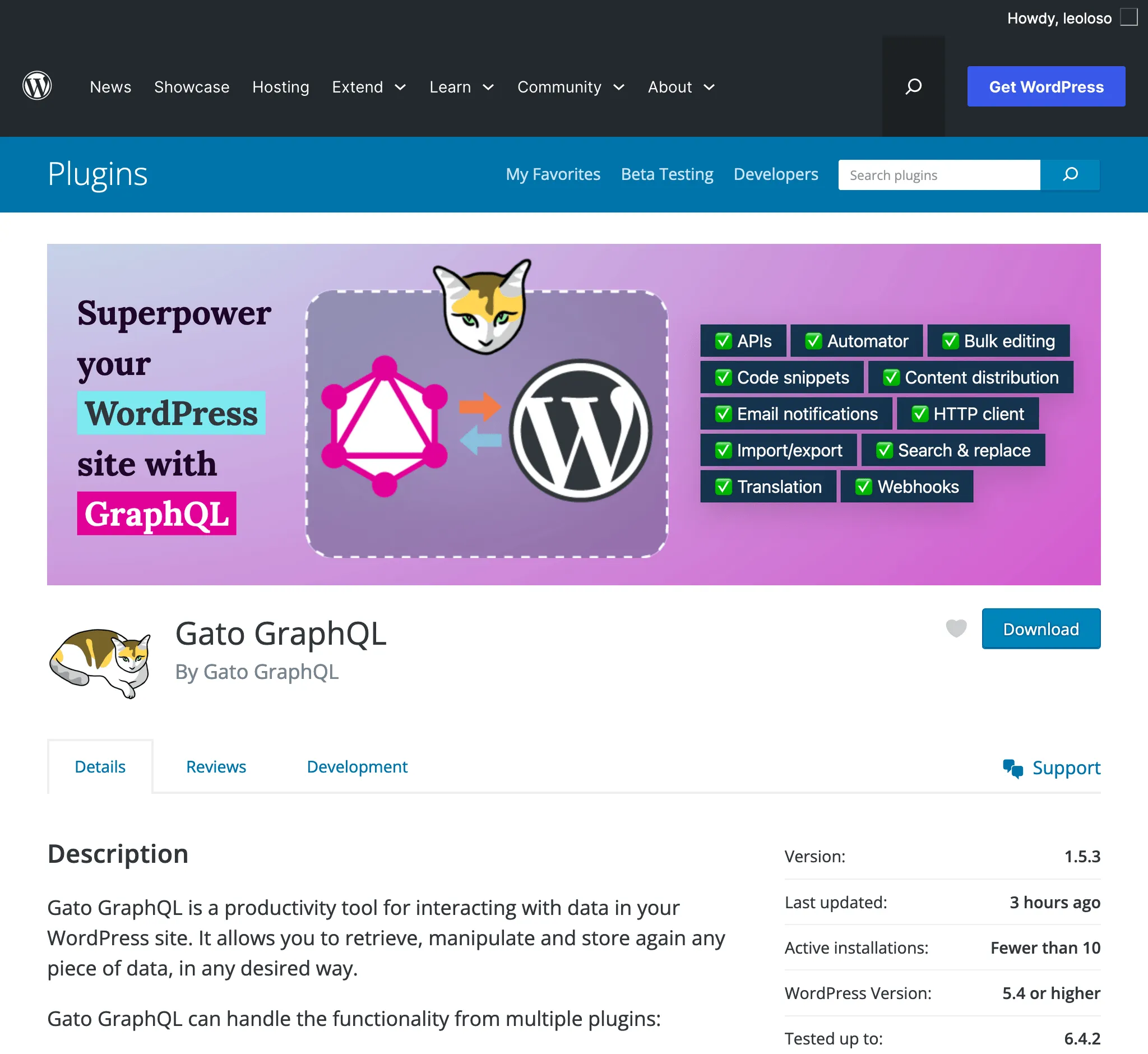 Gato GraphQL on the WordPress plugin directory