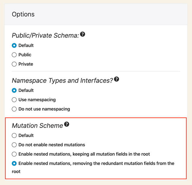 Mutation scheme in the Schema configuration